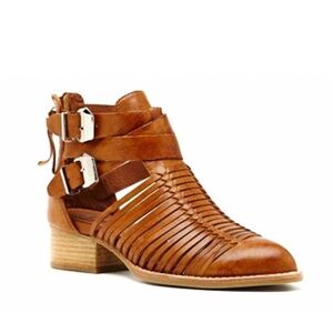 Jeffrey Campbell Brown Leather Strappy Low Heel Bootie